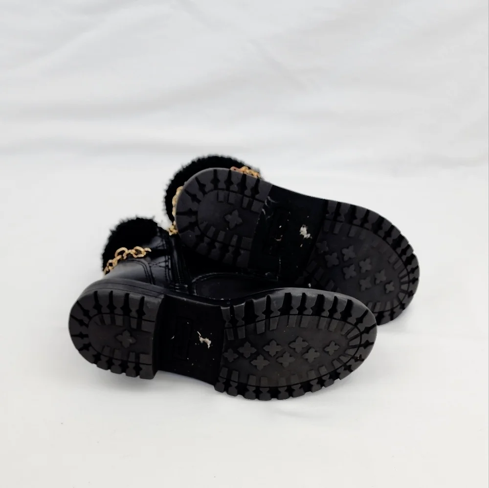 Nine West  Black Faux Fur Upper Chain Detail Boots